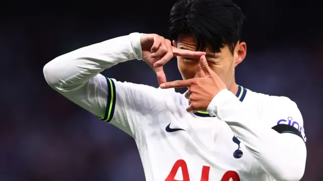 Son Heung-min celebrates a goal for Tottenham against Leicester