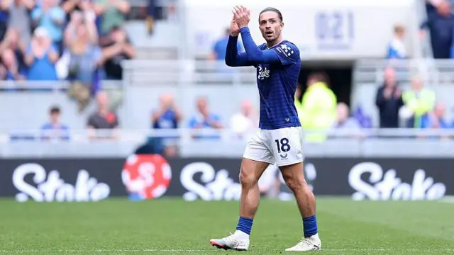 Jack Grealish applauds the Everton fans