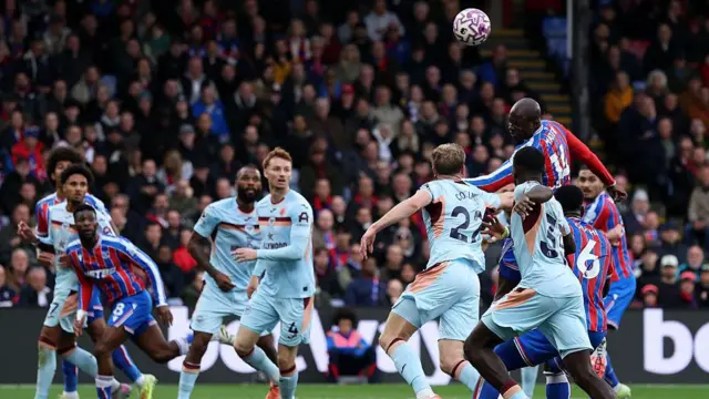 Jean-Philippe Mateta scores for Crystal Palace against Brentford in the Premier League