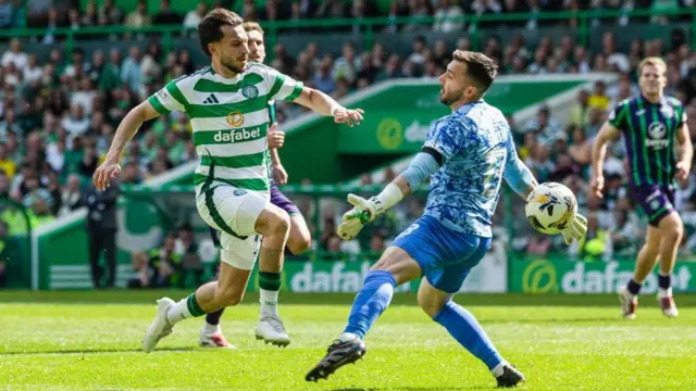 Nicolas Kuhn scores against Hibs