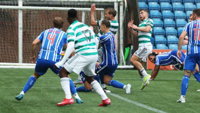 Celtic were awarded a penalty at Rugby Park after the ball was deemed to have hit Lewis Mayo's hand