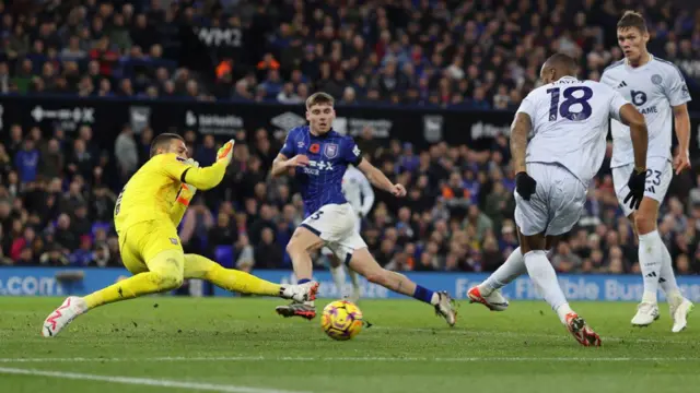 Jordan Ayew scores for Leicester City against Ipswich Town