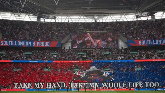  Crystal Palace fans hold up their tifo prior to the FA Cup semi-final