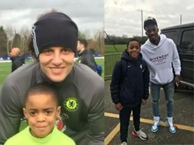 Ryan Kavuma-McQueen with former Chelsea players David Luiz and Callum Hudson-Odoi