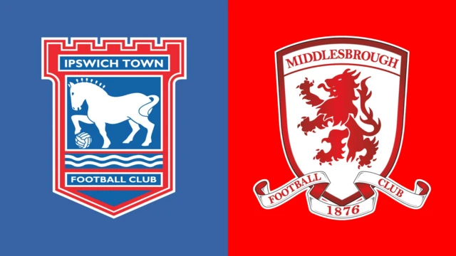 Side-by-side of Ipswich Town and Middlesbrough badges