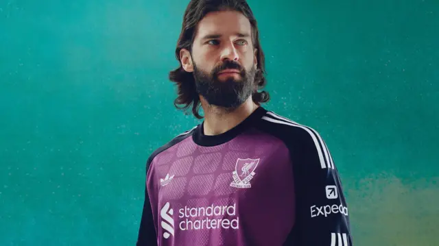 Alisson Becker models Liverpool's new goalkeeper away kit
