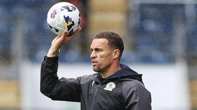 Blackburn Rovers manager Valerien Ismael prepares to throw the ball during the game against Norwich City