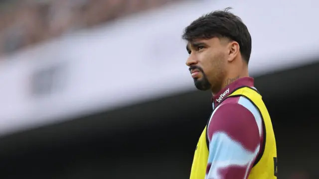 Lucas Paqueta looks on during warm-up