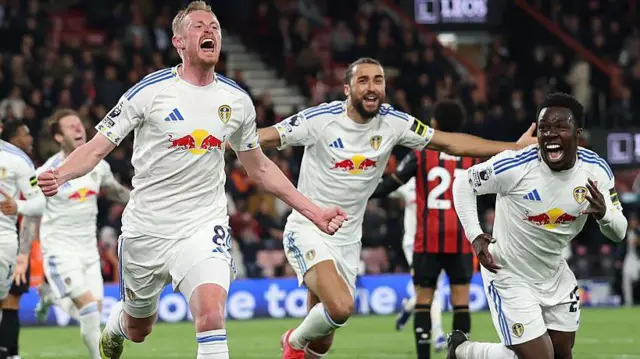 Sean Longstaff of Leeds United celebrates scoring his team's second goal
