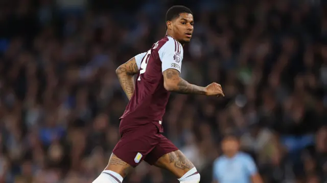 Marcus Rashford playing for Aston Villa.