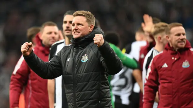 Eddie Howe celebrates after reaching Carabao Cup final