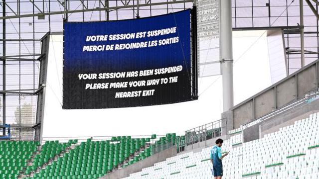 Match suspended message to fans on scoreboard at stadium