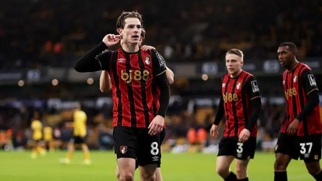 Alex Scott of Bournemouth celebrates after scoring