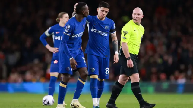 Nicolas Jackson, Conor Gallagher and Enzo Fernandez of Chelsea look dejected