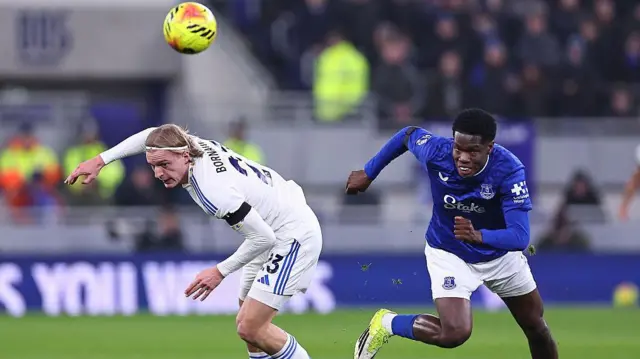 Thierno Barry chases for the football