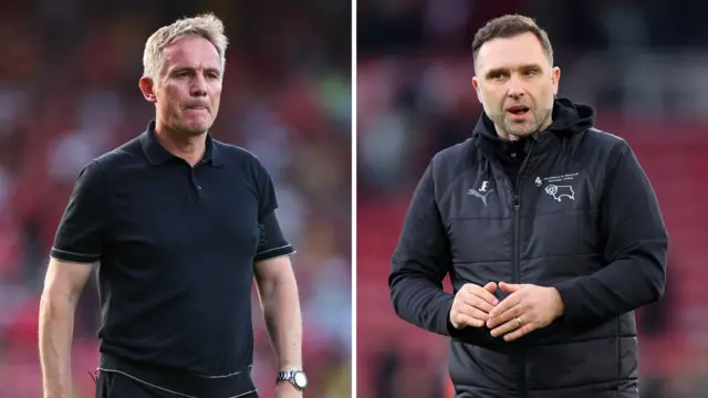 Wrexham boss Phil Parkinson (L) and Derby County boss John Eustace