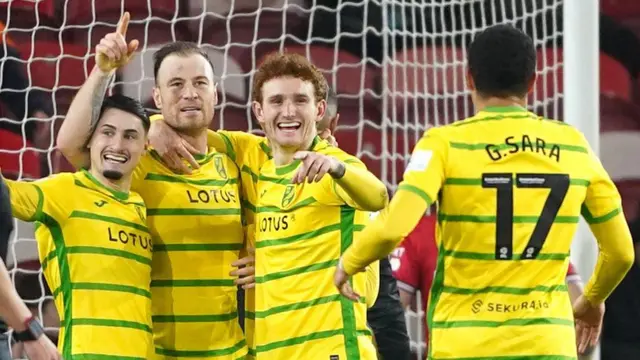 Norwich players celebrate at Stoke