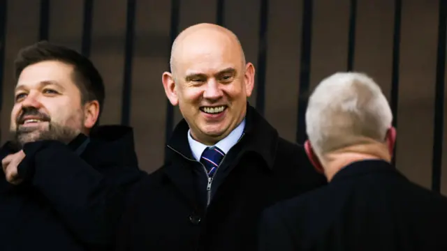 Rangers CEO Patrick Stewart, centre, expects Rangers' result to improve
