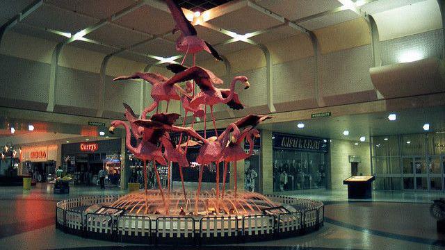 A pink flamingo sculpture that used to be in the Arndale Centre in Luton