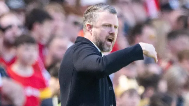 Aberdeen manager Jimmy Thelin during a William Hill Premiership match between Dundee United and Aberdeen at the CalForth Construction Arena at Tannadice Park