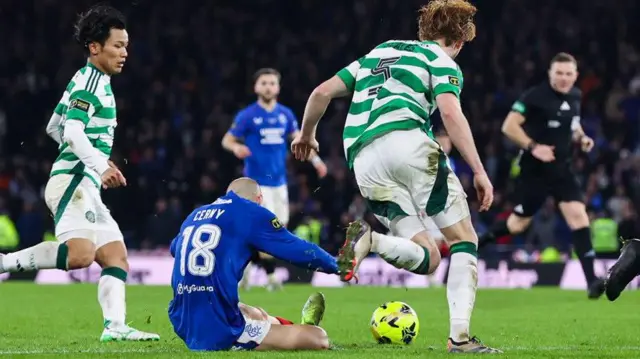 Rangers wanted a penalty for Liam Scales' foul on Vaclav Cerny