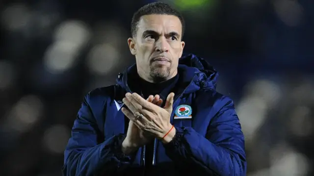 Blackburn head coach Valerien Ismael looks disappointed as he claps the travelling fans following a 2-1 defeat at Portsmouth