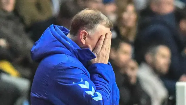 Mark Robins with his head in his hands as Coventry City concede defeat to Derby County