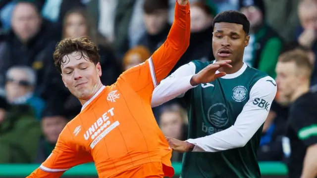 Rangers’ Andreas Skov Olsen and Hibernian’s Kai Andrews