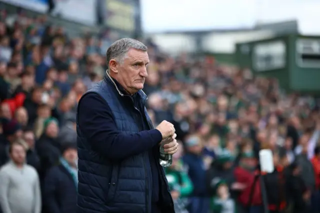 Tony Mowbray on the touchline