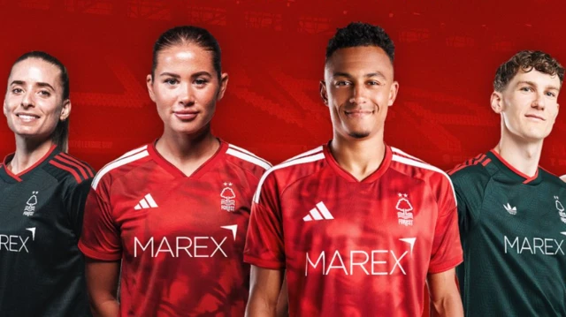 Nottingham Forest's new front-of-shirt sponsor Marex features on the 2026-27 home and away shirts