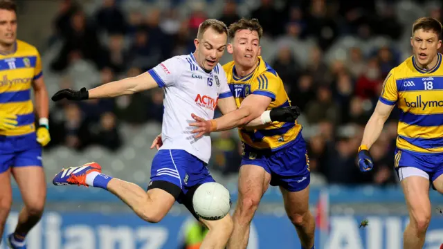 Jack McCarron has a shot against Roscommon at Croke Park