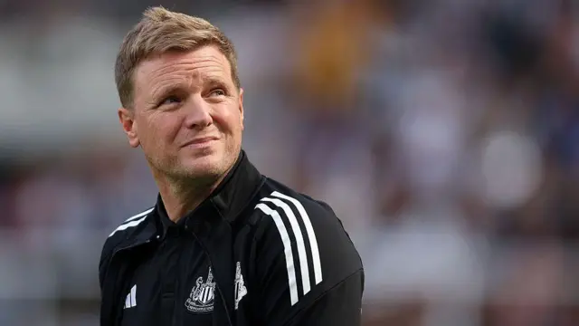 Eddie Howe, Manager of Newcastle United, looks on prior to the pre-season friendly match between Newcastle United and Atletico Madrid at St James' Park 