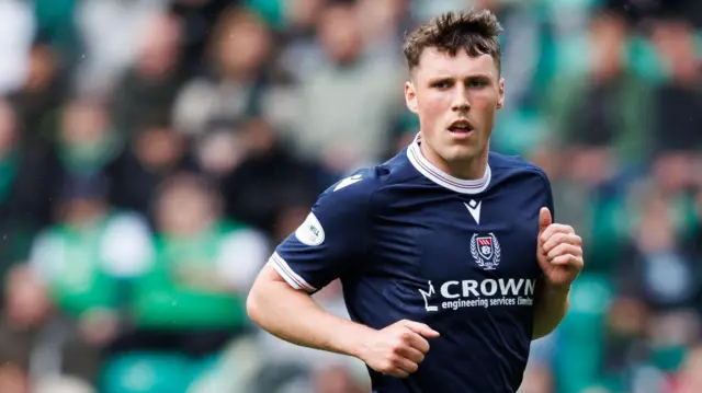 Dundee’s Josh Mulligan in action during a William Hill Premiership match between Hibernian and Dundee at Easter Road