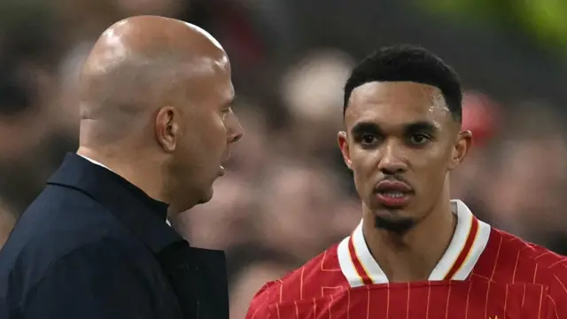 Liverpool manager Arne Slot and Trent Alexander-Arnold
