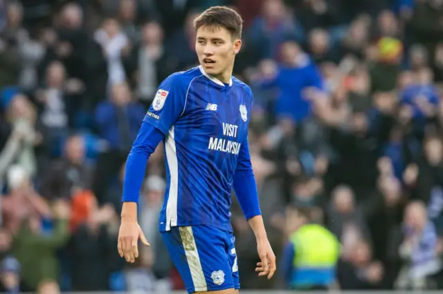 Cardiff City's Rubin Colwill looks on