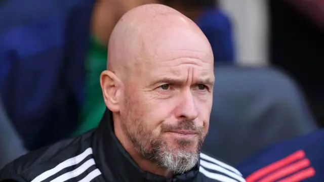 Erik ten Hag, Manager of Manchester United, looks on prior to the Premier League match between Southampton FC and Manchester United FC at St Mary's Stadium 