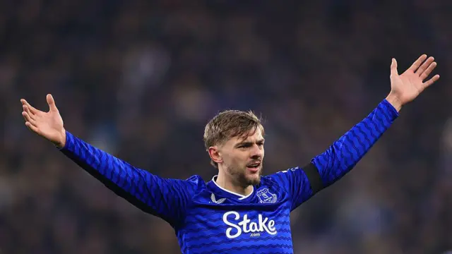 Kiernan Dewsbury-Hall of Everton gestures 