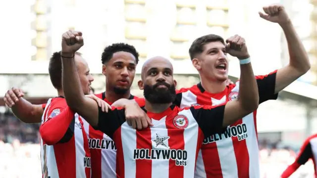 Bryan Mbeumo celebrates penalty goal for Brentford