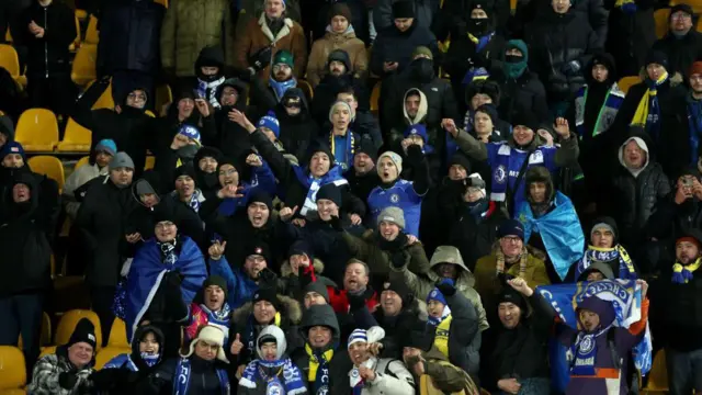 A general view of Chelsea fans during the Conference League match between Chelsea and Astana in Kazakhstan in December 2024
