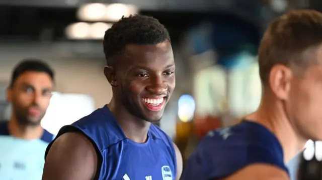 Eddie Nketiah of Arsenal during a training session at Los Angeles Rams Practice Facility on July 26, 2024