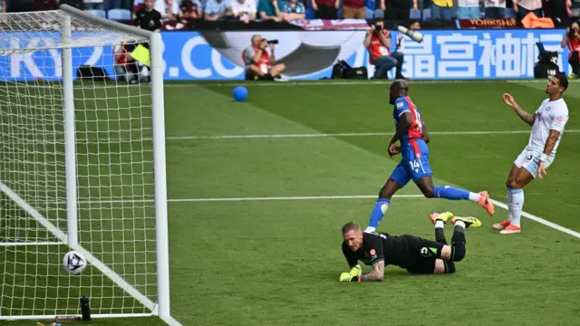 Crystal Palace's Jean-Philippe Mateta of Crystal scoring against Aston Villa