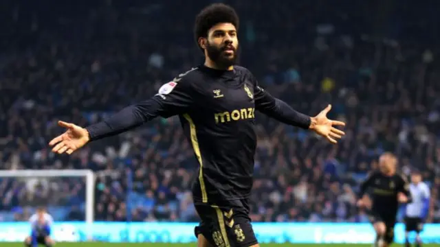 Ellis Simms celebrates his winning goal against Sheffield Wednesday