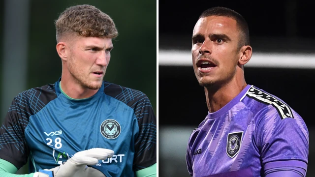 Newport County goalkeepers Jordan Wright and Nik Tzanev