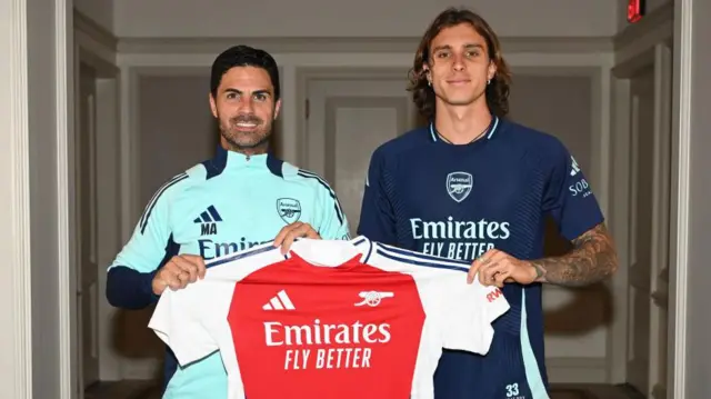 Mikel Arteta and Riccardo Calafiori