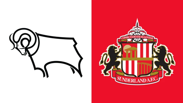 Side-by-side of Derby County and Sunderland club badges