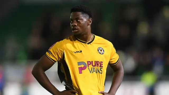 Newport County's Bobby Kamwa looks dejected