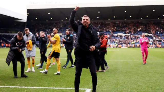 Gary O'Neil, head coach of Wolverhampton Wanderers celebrates victory following the Emirates FA Cup Fourth Round match between West Bromwich Albion and Wolverhampton Wanderers at The Hawthorns