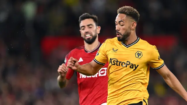 Matheus Cunha in action for Wolves against Manchester United in August 2023