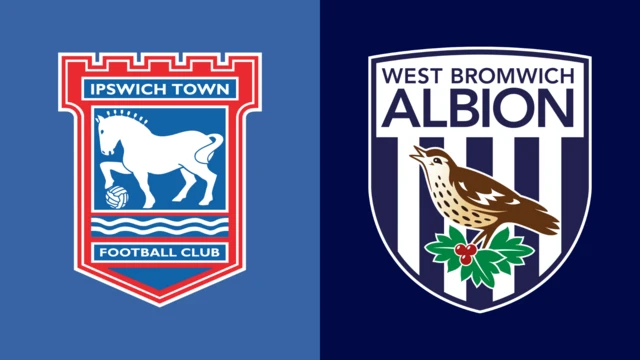 The club badges of Ipswich Town and West Bromwich Albion