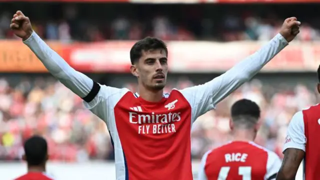 Arsenal's Kai Havertz celebrates after scoring against Wolves